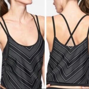 Athleta Blousy Chevron Tankini Top Black Strappy Fitness Workout Size 36…